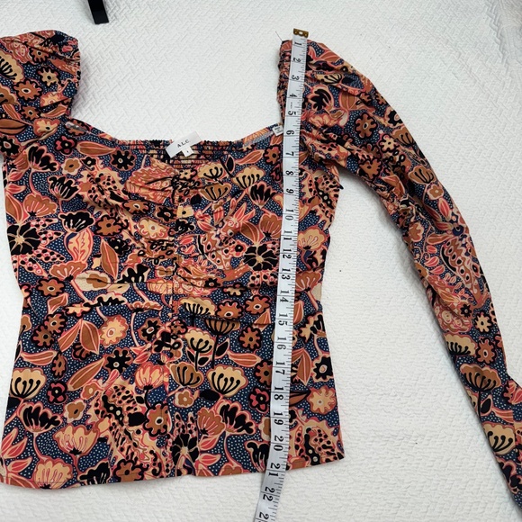 A.L.C. Chandler Floral Cotton Sweethear Top Dark Navy/Chestnut Size 4 - Picture 11 of 11